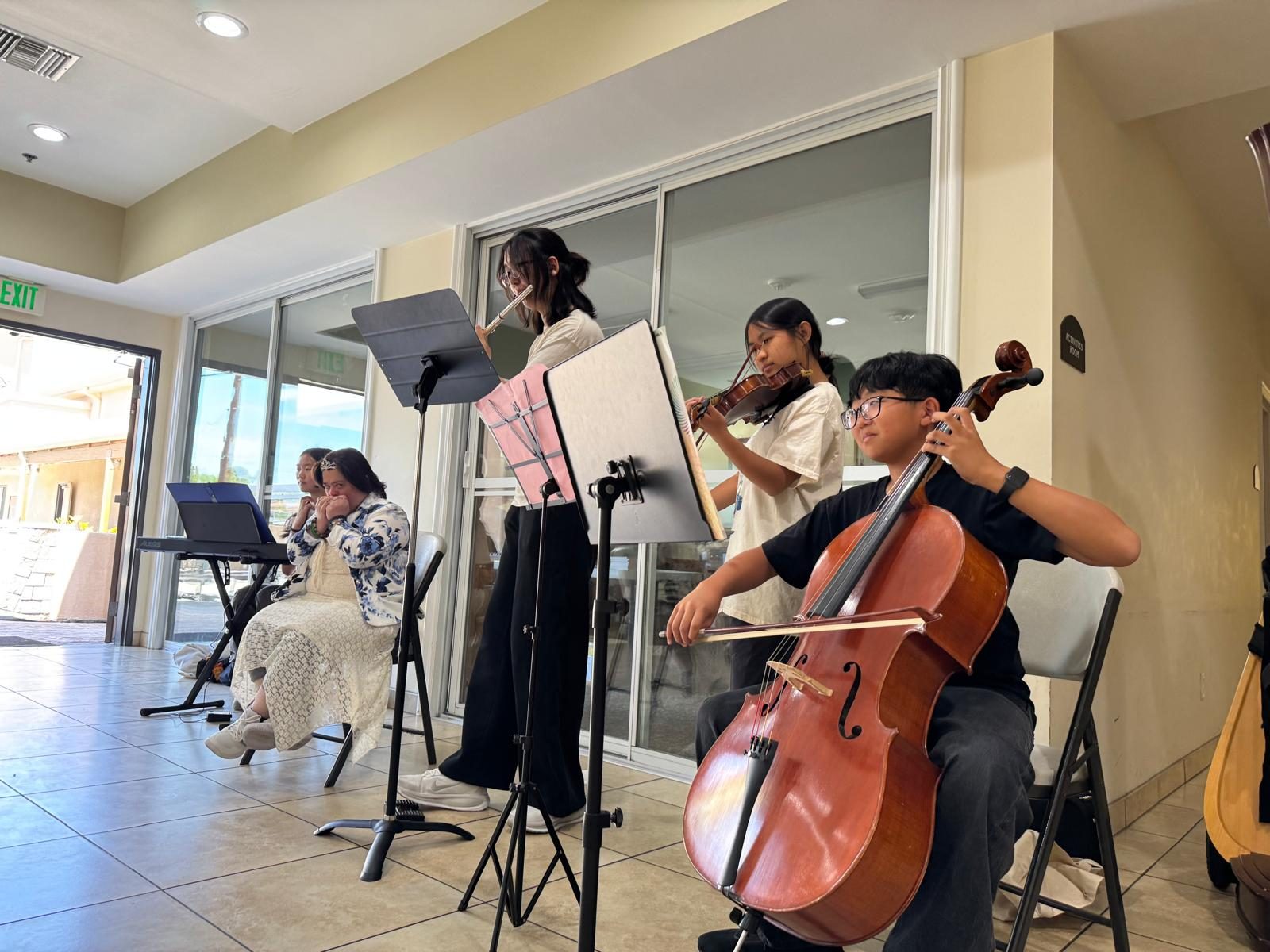 Flute, violin, and cello performance